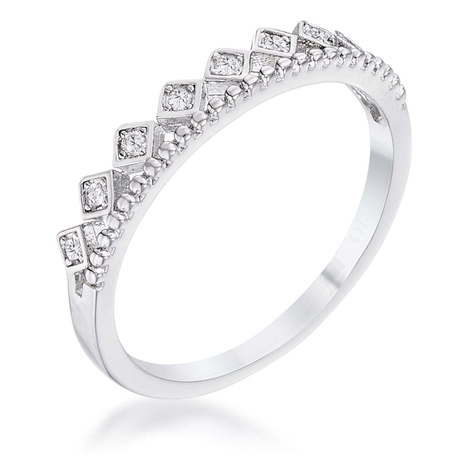 .14Ct Rhodium Plated Cubic Zirconia Mini Crown Stackable Band Rings Das Juwel 