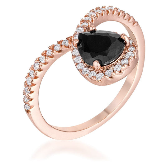 1.5Ct Rose Goldtone Chevron Ring With Onyx Cubic Zirconia Rings Das Juwel 
