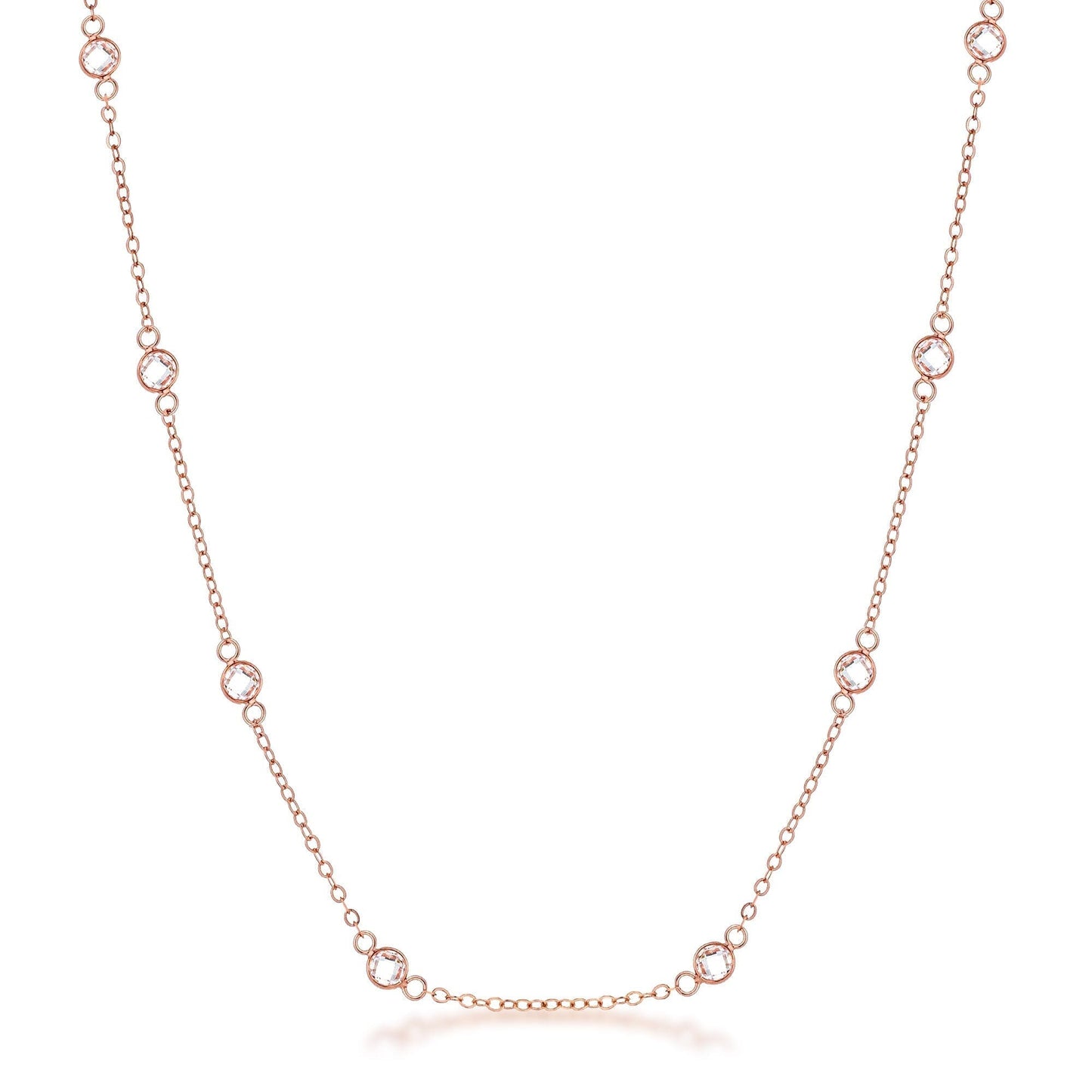 16 Rhodium Plated Clear Cubic Zirconia Round Bezel Saturn Necklace  