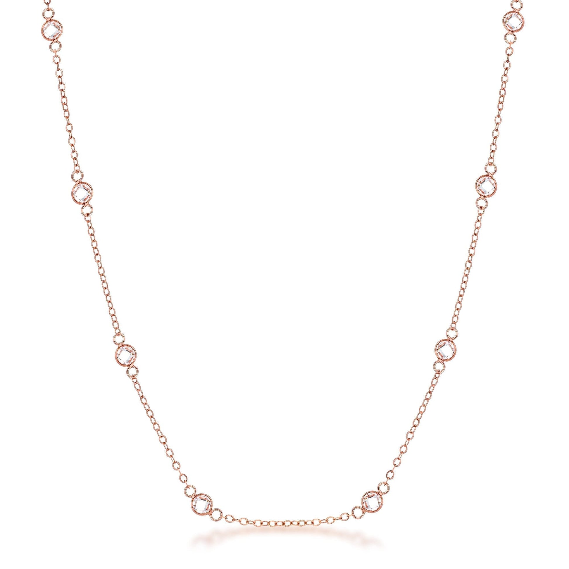 16 Rhodium Plated Clear Cubic Zirconia Round Bezel Saturn Necklace  