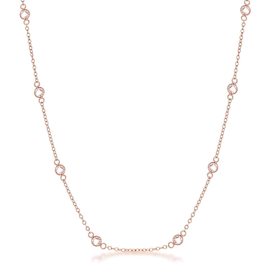 16 Rhodium Plated Clear Cubic Zirconia Round Bezel Saturn Necklace  