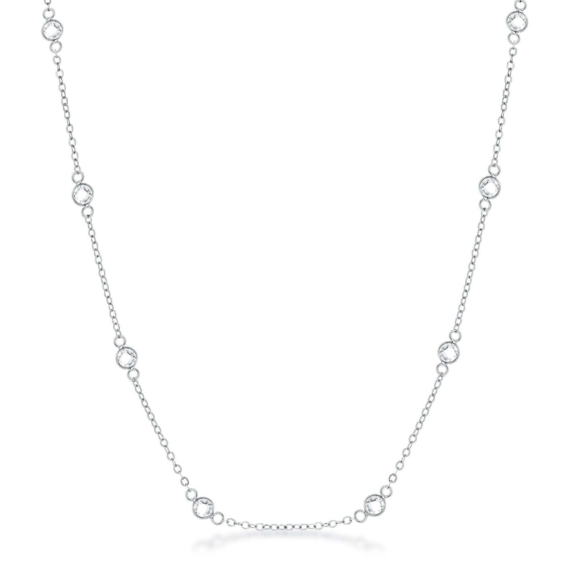 16 Rhodium Plated Clear Cubic Zirconia Round Bezel Saturn Necklace Necklaces Das Juwel 