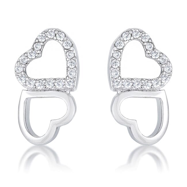 .17 Ct Melded Hearts Rhodium and Cubic Zirconia Stud Earrings Earrings Das Juwel 