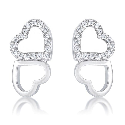 .17 Ct Melded Hearts Rhodium and Cubic Zirconia Stud Earrings Earrings Das Juwel 