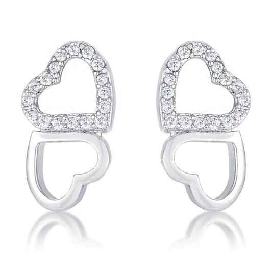 .17 Ct Melded Hearts Rhodium and Cubic Zirconia Stud Earrings Earrings Das Juwel 