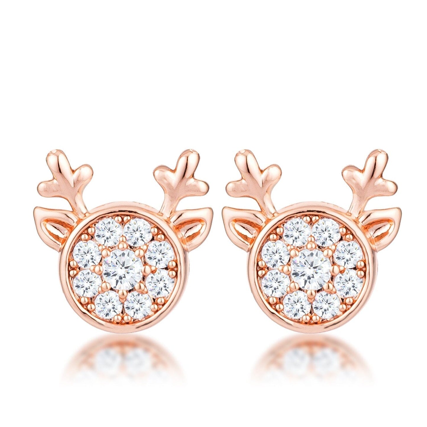 18k Rose Gold Plated Clear Cubic Zirconia Reindeer Earrings Earrings Das Juwel 