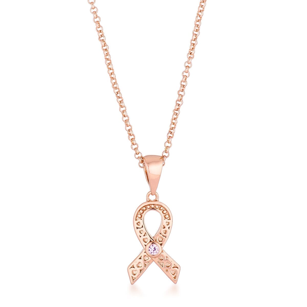 18k Rose Gold Plated Heart Filigree Breast Cancer Awareness Ribbon Pendant Pendants Das Juwel 