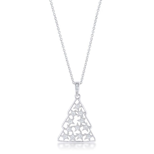 .2 ct Cubic Zirconia Rhodium Christmas Tree Pave Holiday Pendant  