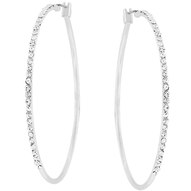 2 Inch Rhodium Plated Finish Cubic Zirconia Hoop Earrings Earrings Das Juwel 