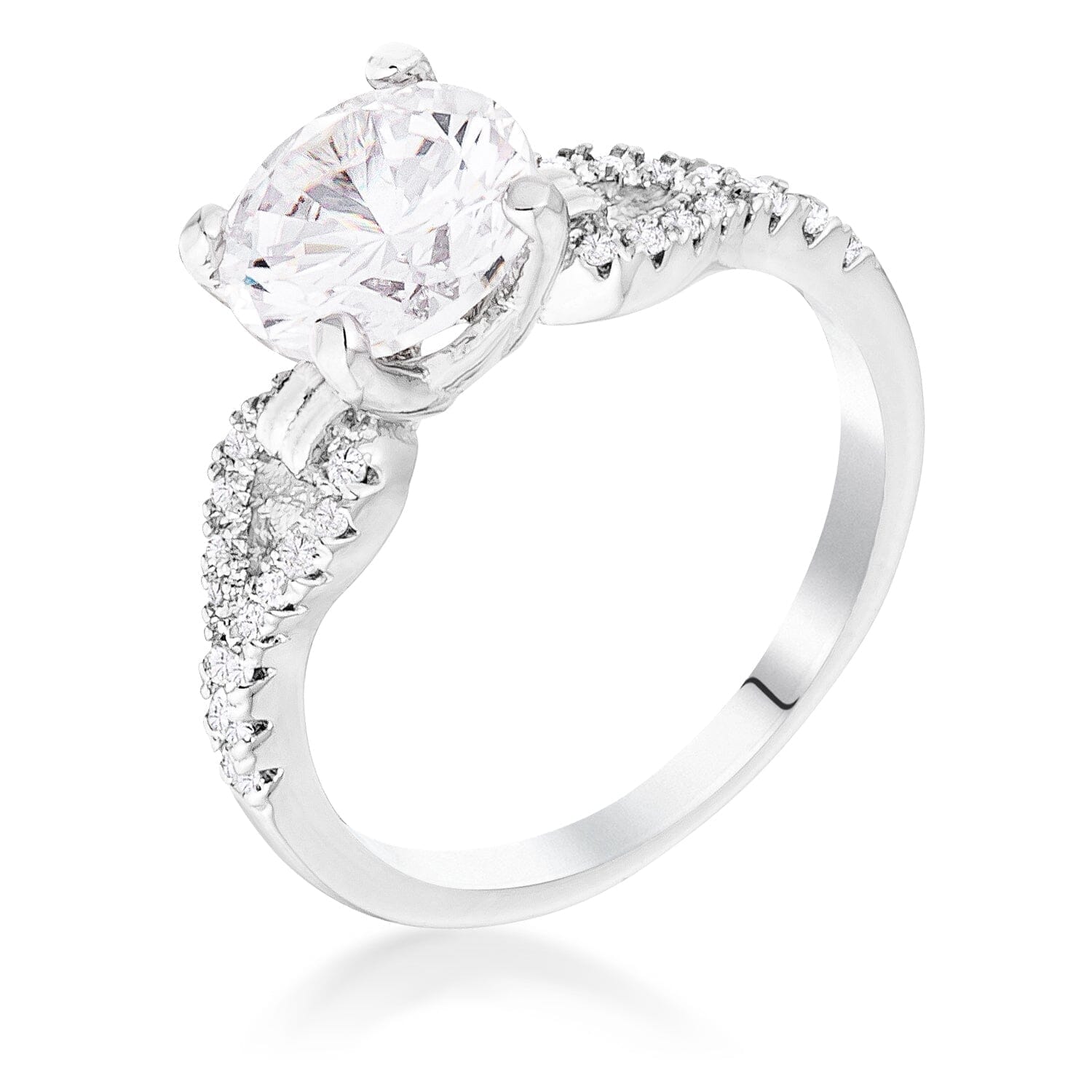 2.11Ct Rhodium Round Cut Cubic Zirconia Petite Ribbon Engagement Ring Rings Das Juwel 