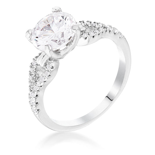 2.11Ct Rhodium Round Cut Cubic Zirconia Petite Ribbon Engagement Ring  