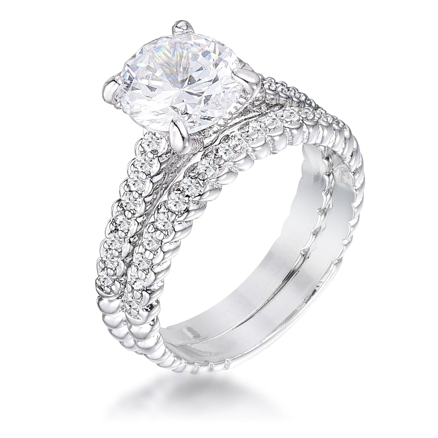 2.1Ct Rhodium Plated Baroque Style Wedding Set Rings Das Juwel 
