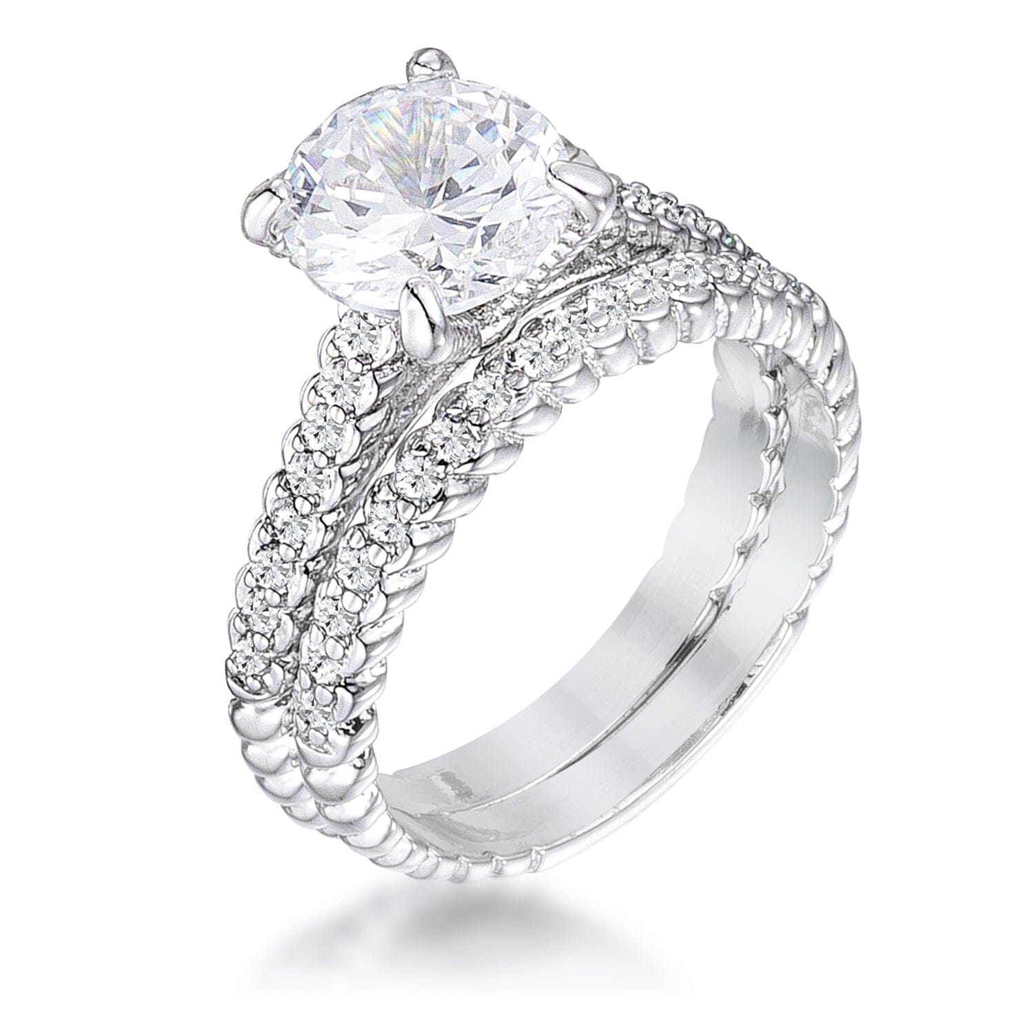 2.1Ct Rhodium Plated Baroque Style Wedding Set Rings Das Juwel 