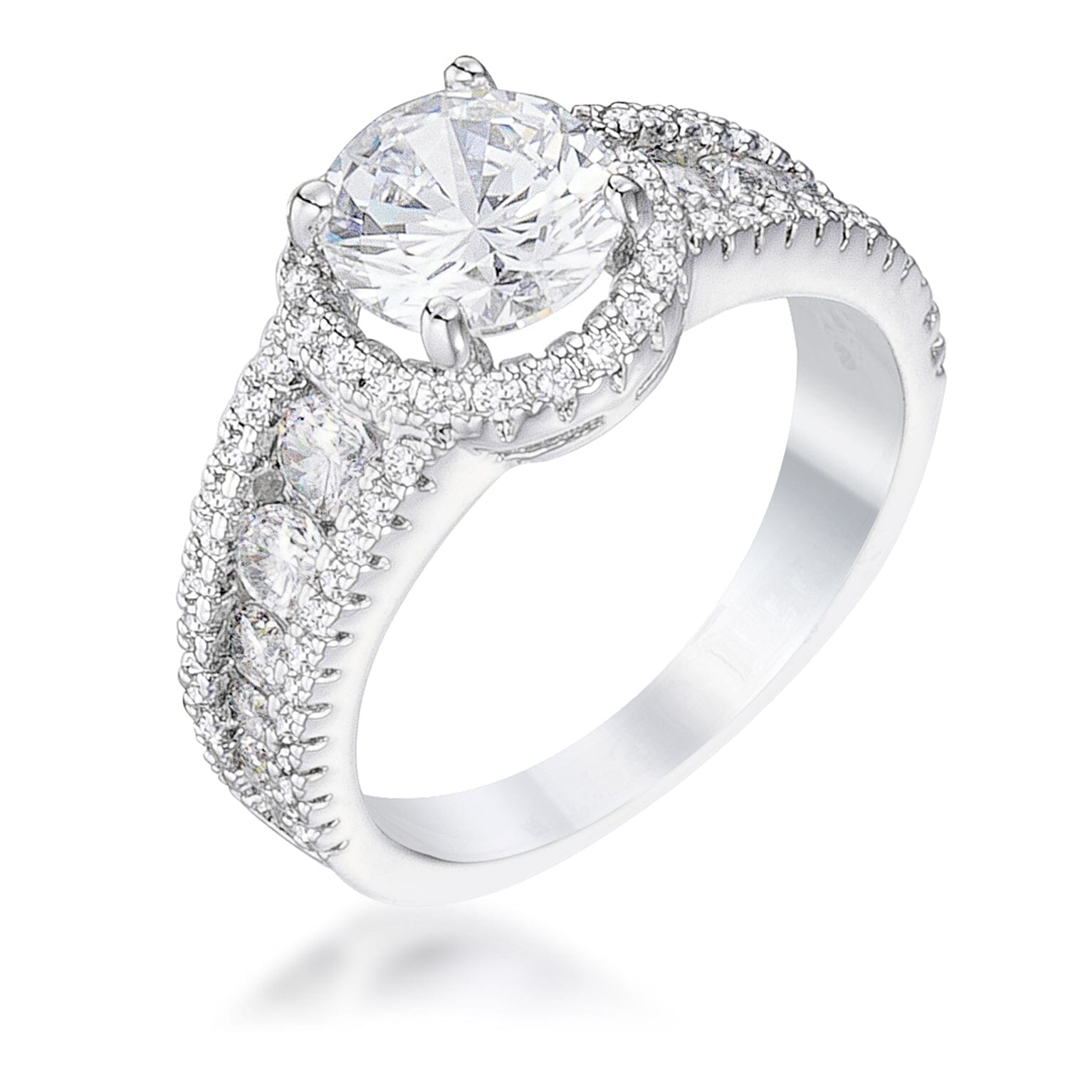 2.1Ct Rhodium Plated Solitaire Engagement Halo Ring Rings Das Juwel 