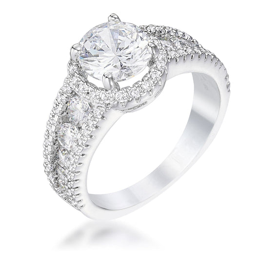 2.1Ct Rhodium Plated Solitaire Engagement Halo Ring  