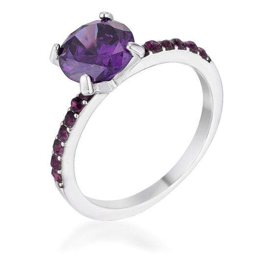 2.3CT Amethyst Cubic Zirconia Rhodium Ring  