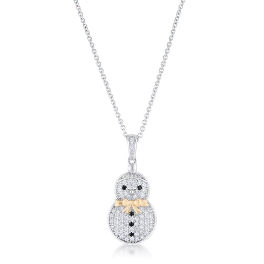 .35 ct Cubic Zirconia Two-Tone Snowman Pave Holiday Pendant  