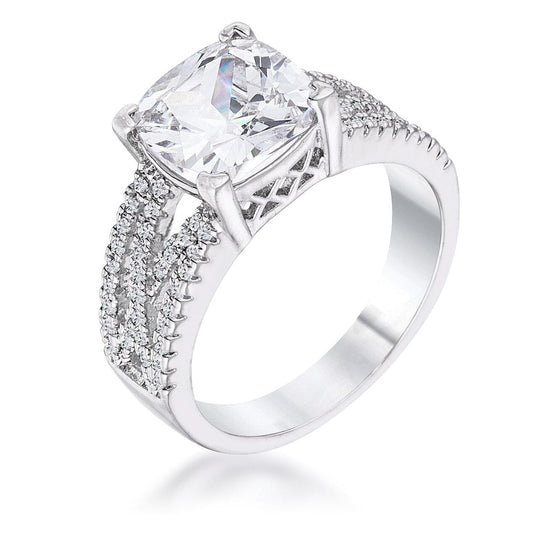 3Ct Elegant Rhodium Plated Criss-Cross Clear Cubic Zirconia Engagement Ring  