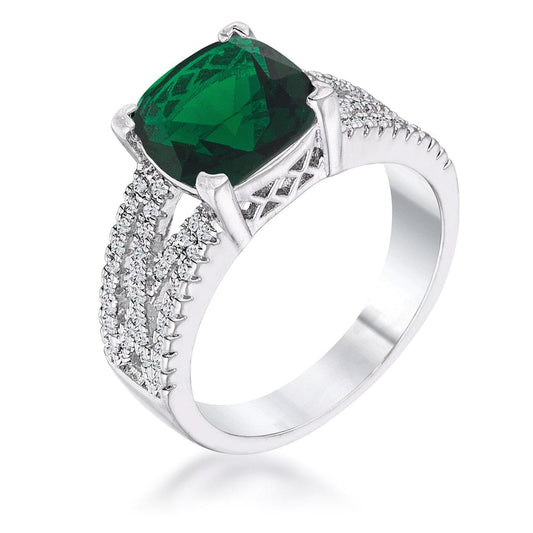 3ct Elegant Rhodium Plated Criss-Cross Enerald Cubic Zirconia Engagement Ring  