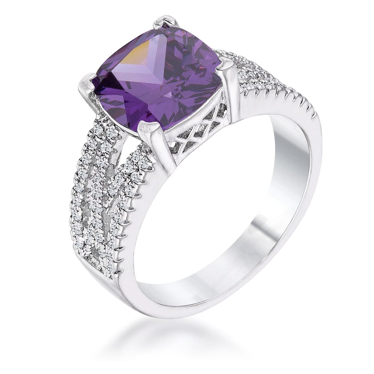 3Ct Elegant Silvertone Criss-Cross Amethyst Purple Cubic Zirconia Engagement Ring Rings Das Juwel 