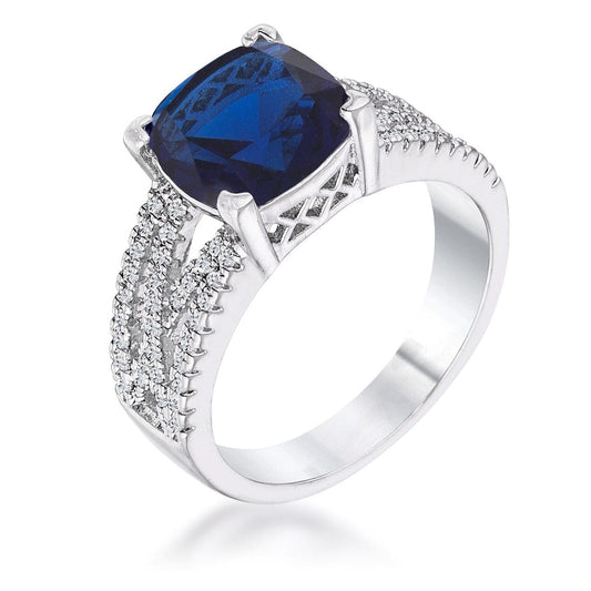3ct Elegant Silvertone Criss-Cross Sapphire Blue Cubic Zirconia Engagement Ring  