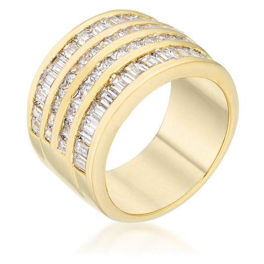 4 Row Gold Cubic Zirconia Cocktail Ring  