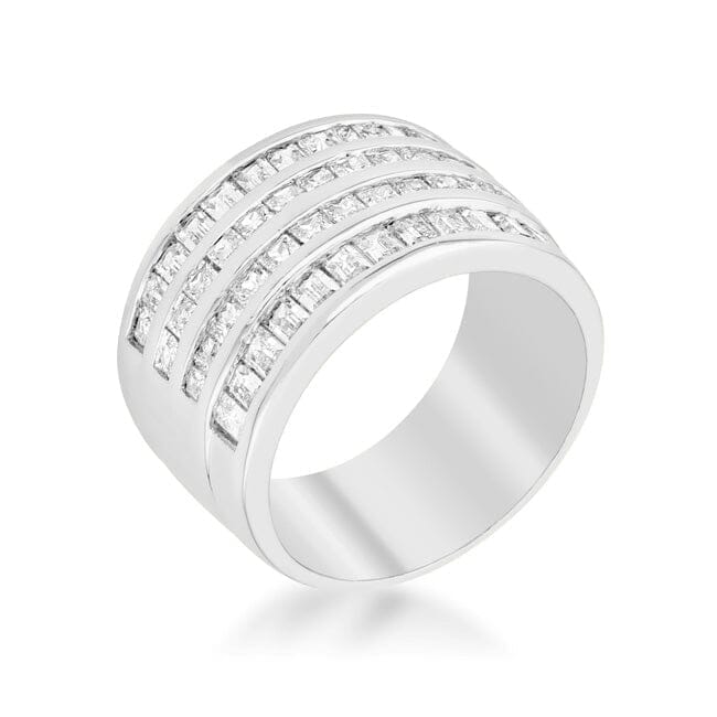 4 Row Rhodium Cubic Zirconia Cocktail Ring Rings Das Juwel 
