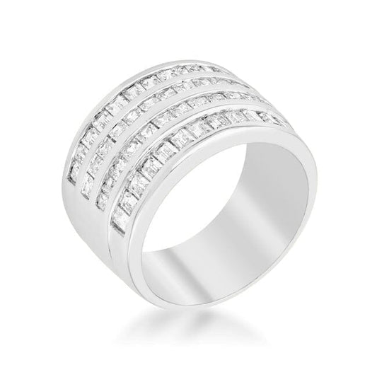 4 Row Rhodium Cubic Zirconia Cocktail Ring  