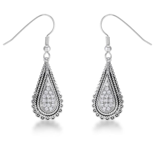 .45 Ct Tear Drop Rhodium Earrings with Cubic Zirconia Earrings Das Juwel 