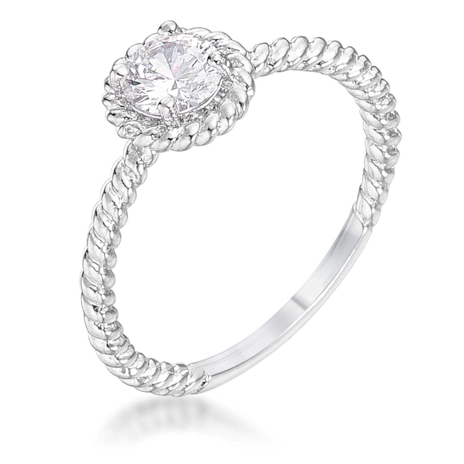 .45Ct Rhodium Plated Mini Twisted Rope Cubic Zirconia Solitaire Ring Rings Das Juwel 