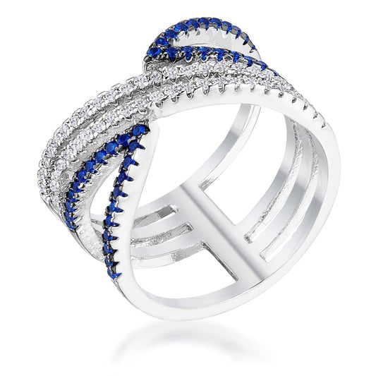 .46Ct Rhodium and Hematite Plated Blue and Clear Cubic Zirconia Micro Pave Crossover  
