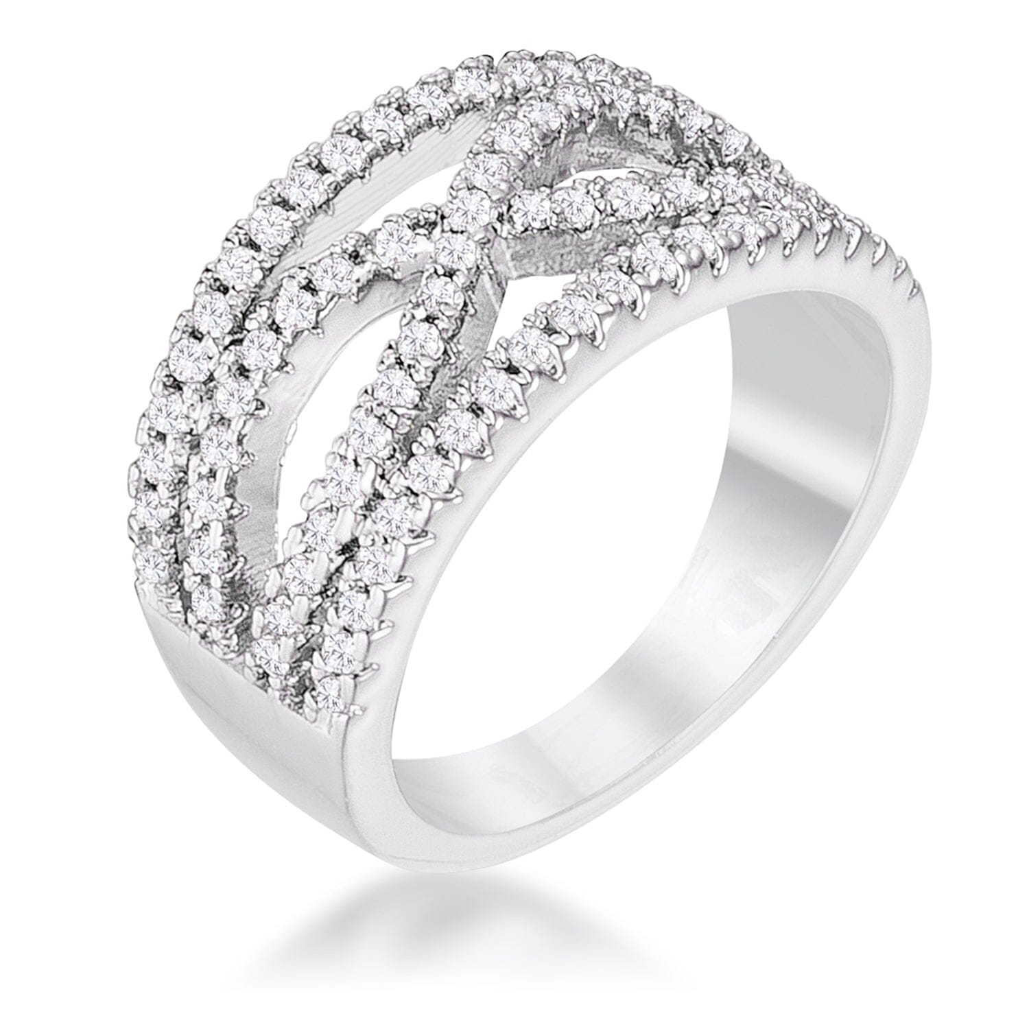 .4Ct Rhodium Plated Classic Twist Wide Cubic Zirconia Ring Rings Das Juwel 