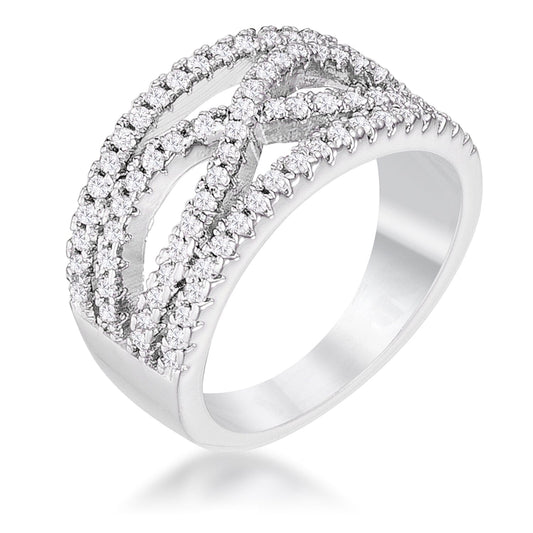 .4Ct Rhodium Plated Classic Twist Wide Cubic Zirconia Ring  