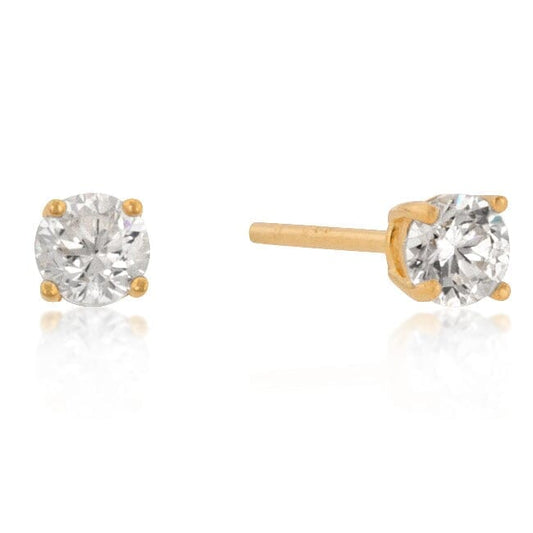 4mm New Sterling Round Cut Cubic Zirconia Studs Gold  