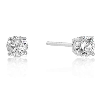 4mm New Sterling Round Cut Cubic Zirconia Studs Silver  