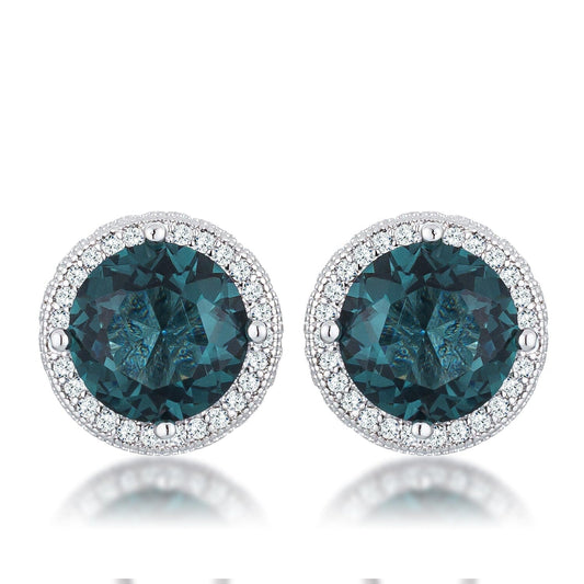 5.84 Ct Rhodium Blue Green Clear Cubic Zirconia Halo  