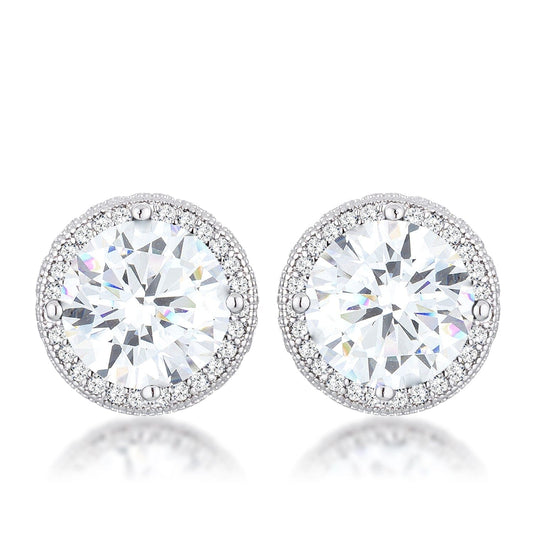 5.84 Ct Rhodium Clear Cubic Zirconia Round Halo Earrings Earrings Das Juwel 