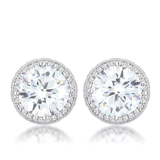 5.84 Ct Rhodium Clear Cubic Zirconia Round Halo Earrings Earrings Das Juwel 