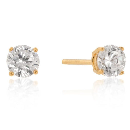 5mm New Sterling Round Cut Cubic Zirconia Studs Gold  