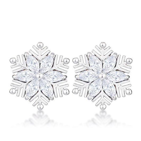 .6Ct Rhodium Plated Clear Marquise Snowflake Earrings Earrings Das Juwel 