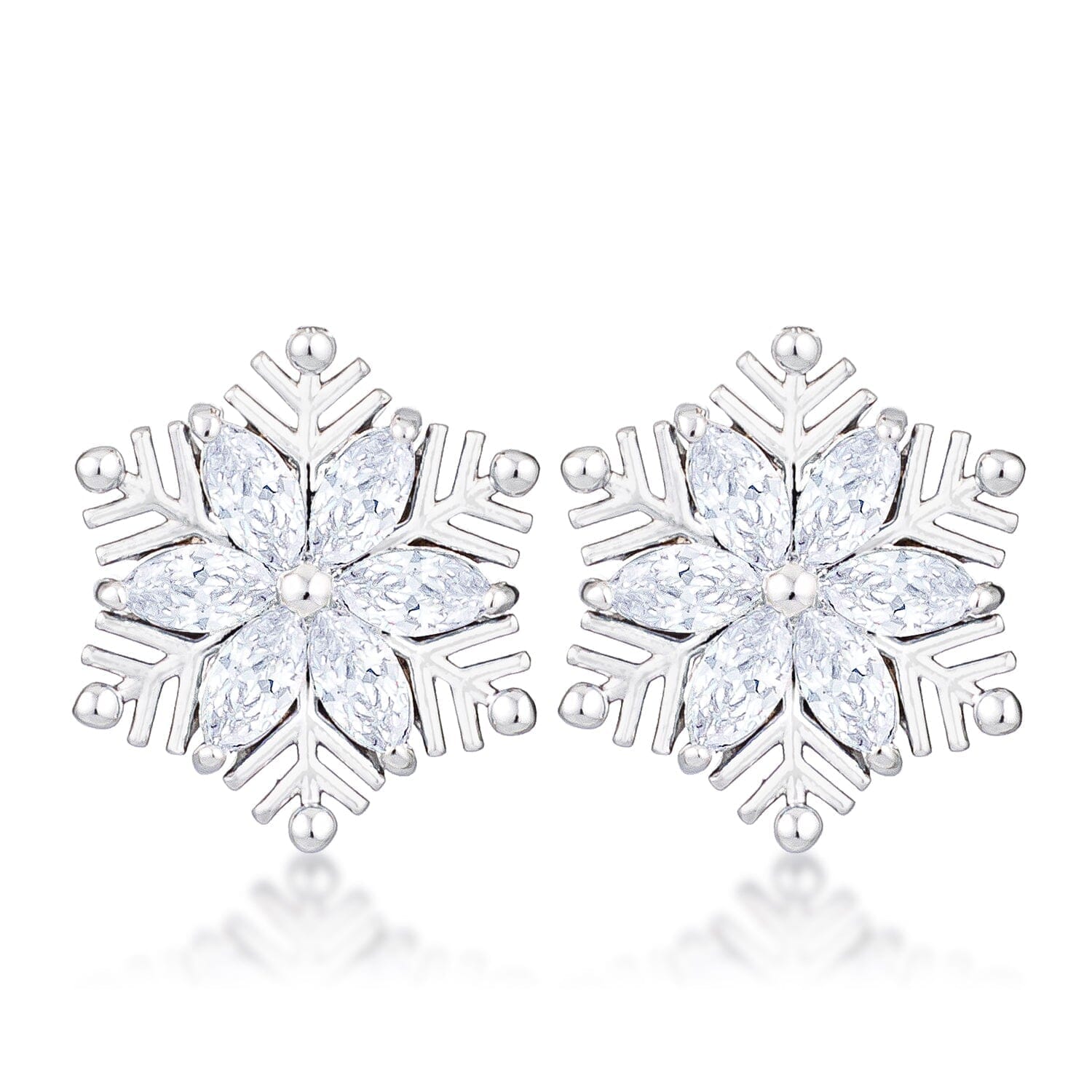 .6Ct Rhodium Plated Clear Marquise Snowflake  