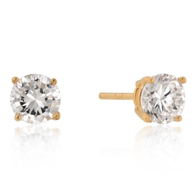 6mm New Sterling Round Cut Cubic Zirconia Studs Gold Earrings Das Juwel 