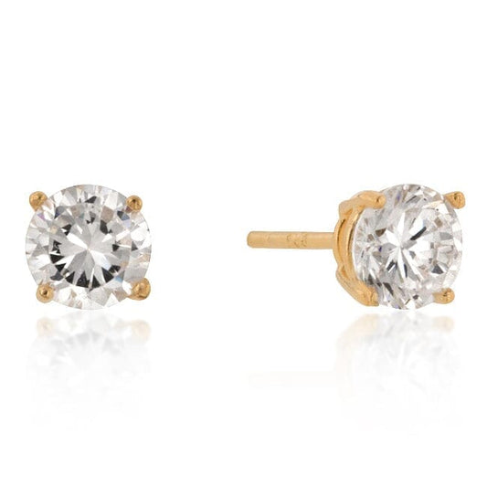 6mm New Sterling Round Cut Cubic Zirconia Studs Gold Earrings Das Juwel 