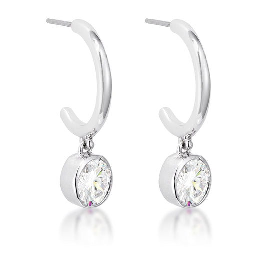 7mm Cubic Zirconia Rhodium Plated Drop Hooplet Earrings Earrings Das Juwel 