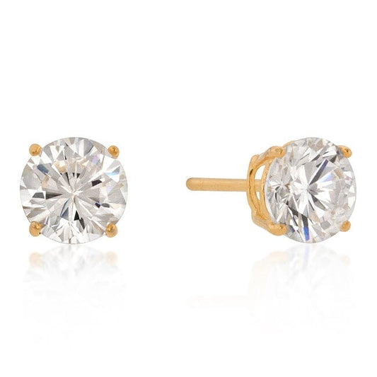 7mm New Sterling Round Cut Cubic Zirconia Studs Gold Earrings Das Juwel 