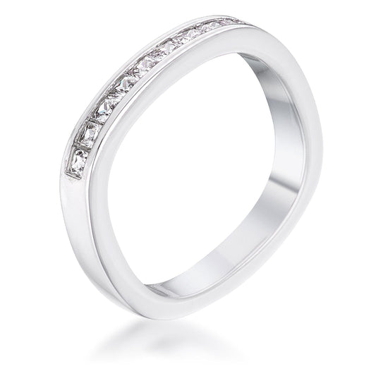 .9Ct Channel Set Princess Cut Rhodium Plated Square Shaped Stackable Band  