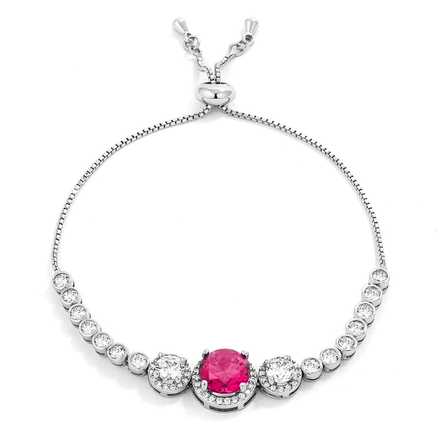 Adjustable Graduate Fuchsia & Clear Cubic Zirconia Bolo Style Tennis Bracelet  