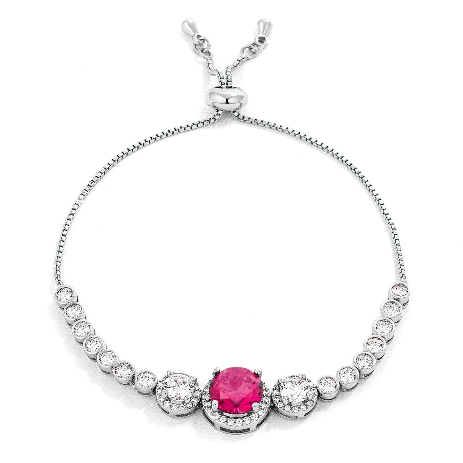 Adjustable Graduate Fuchsia & Clear Cubic Zirconia Bolo Style Tennis Bracelet  