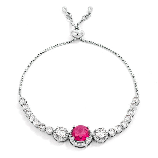 Adjustable Graduate Fuchsia & Clear Cubic Zirconia Bolo Style Tennis Bracelet  