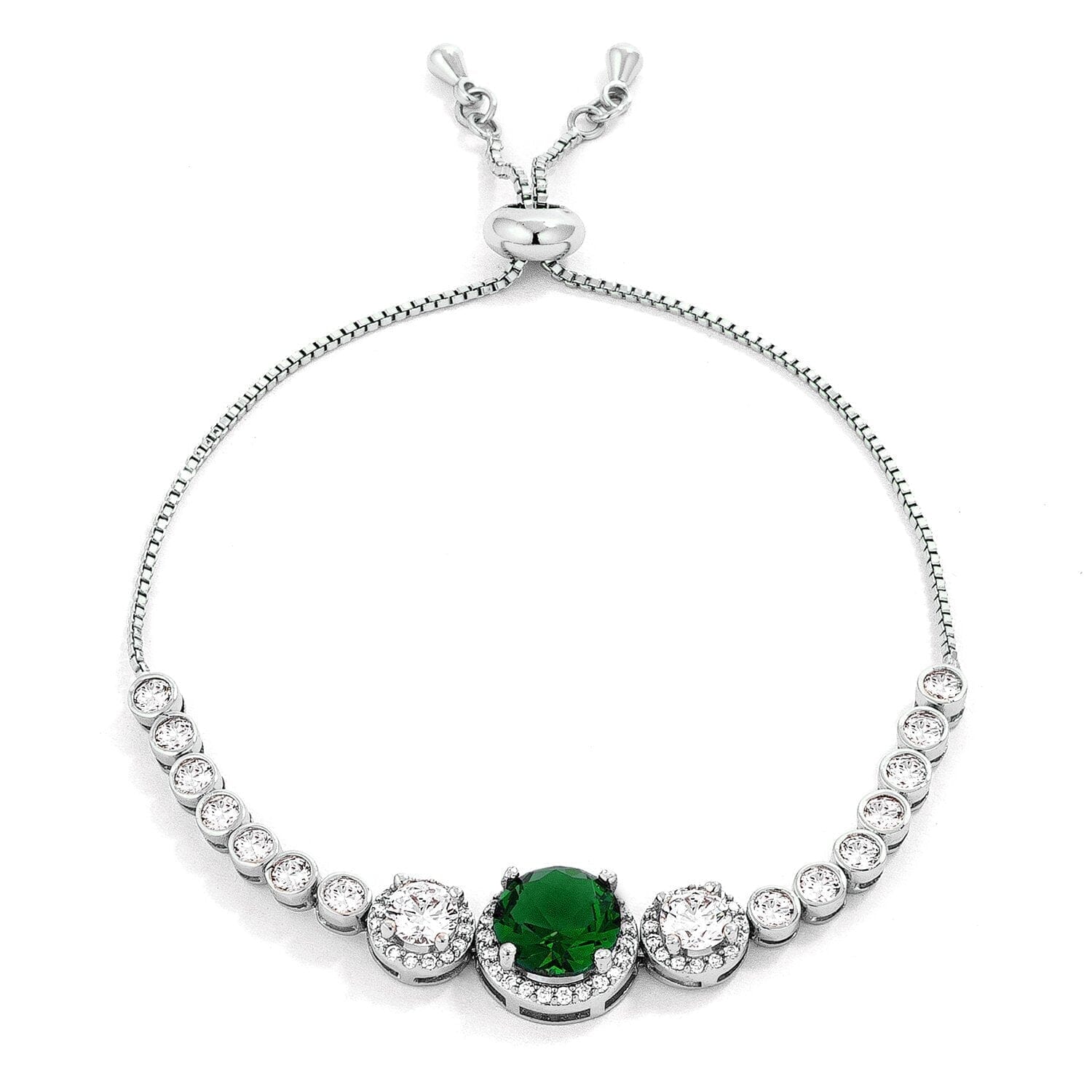 Adjustable Graduated Emerald Green & Clear Cubic Zirconia Bolo Style Tennis Bracelet  
